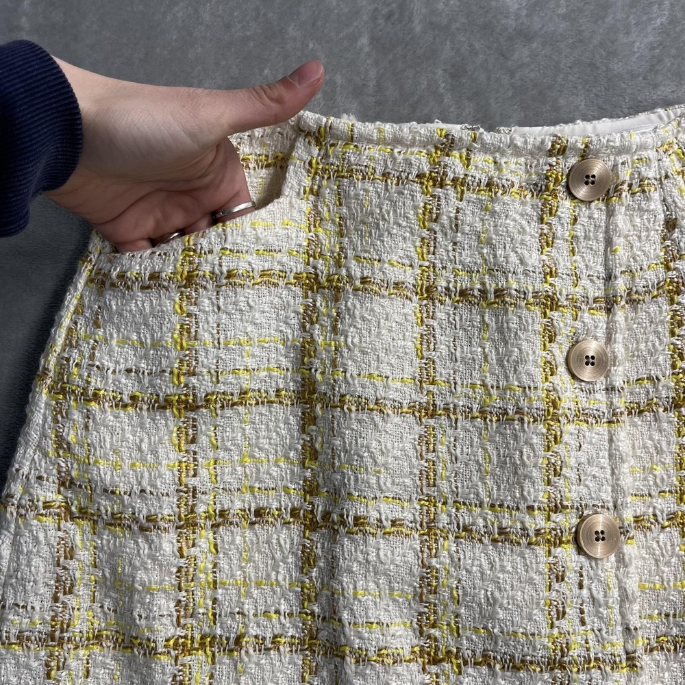 CAbi Skirt Womens 0 White Tweed Plaid Button Front Mini Lined Pockets 6362 - Picture 4 of 10